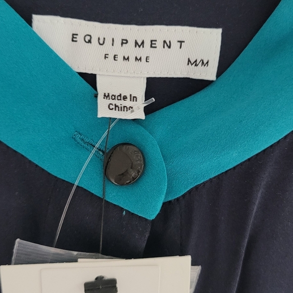 Equipment Ravena Navy Blue & Turquoise Silk Blend Dress - Size Medium NWT - Picture 5 of 10